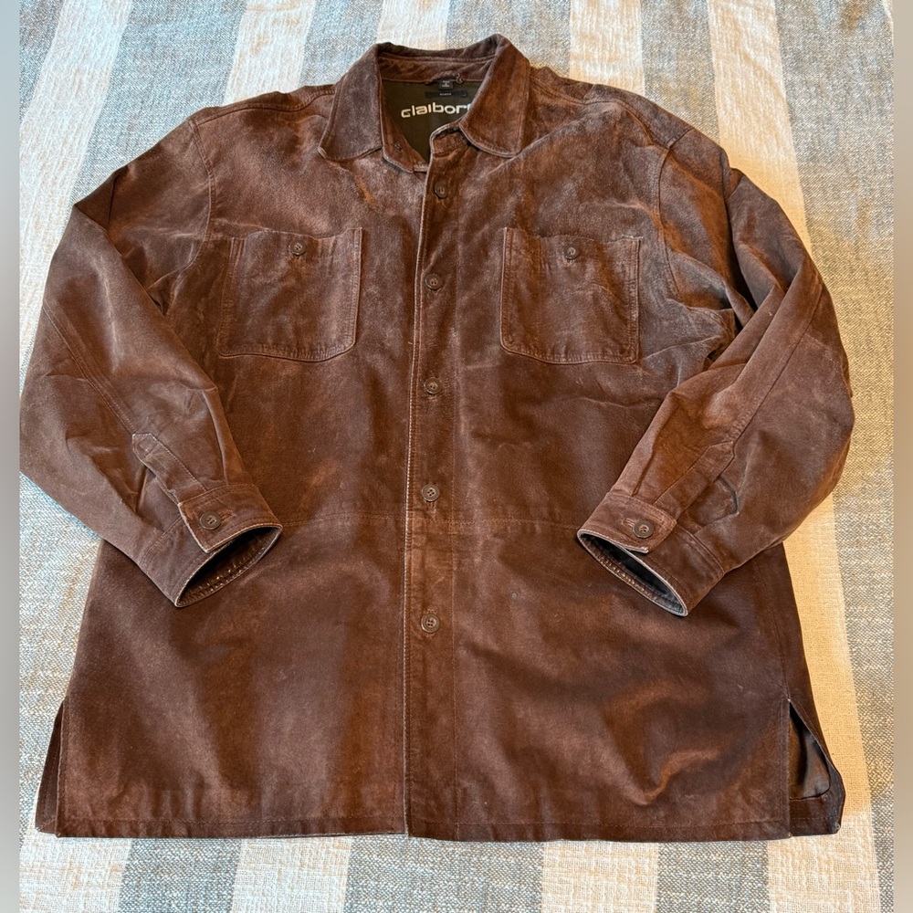 Claiborne Outerwear Vtg 90’s Mens XL Brown Suede Leather Shacket Lined Heavy